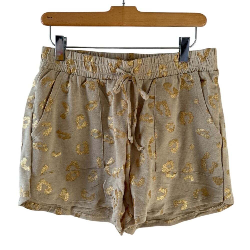 Mystree Metallic Leopard Print Lounge Shorts Beige M